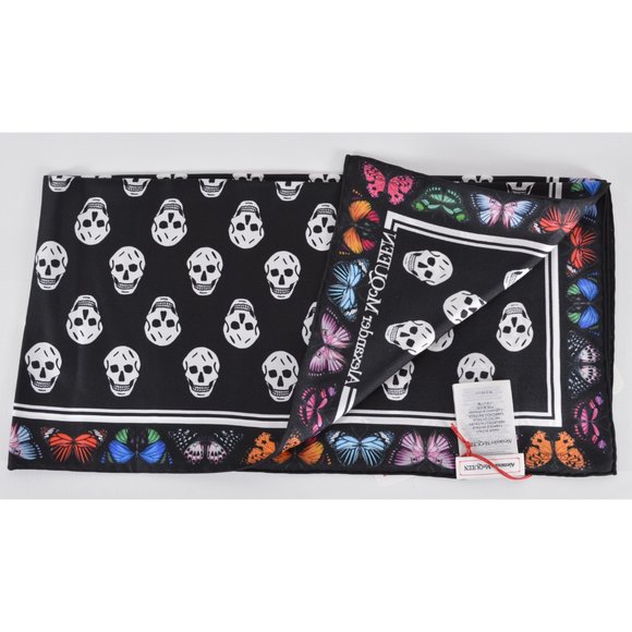 New Alexander McQueen 607329 Black Multi Skull Silk BUTTERFLY BIKER Scarf